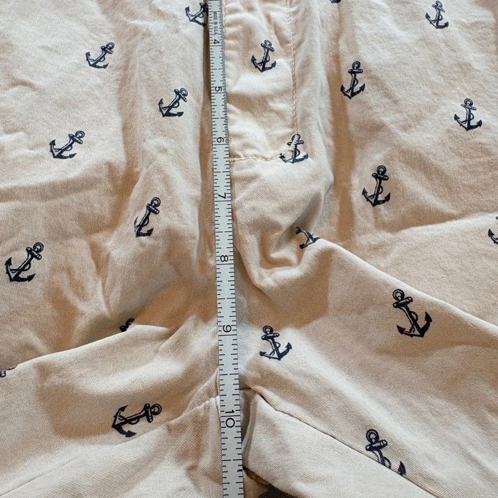 Bespoke Sport Anchor Print Chino Shorts Men 32 Tan Nautical Cotton Summer Casual
